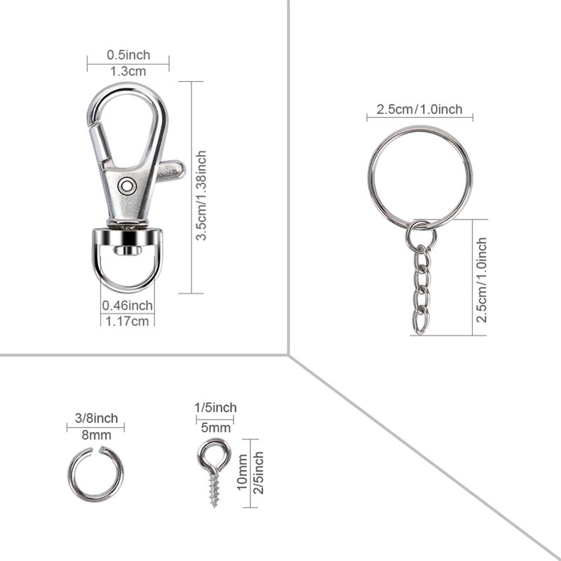 Sucrown 160PCS Keychain Making kit - 40PCS Swivel Lobster Clasp, 40PCS Key Rings with Chain, 40pcs Jump Rings and 40pcs Screw Eye Pins for Keychain Lanyard, Crafts and Jewelry Making - Image 4